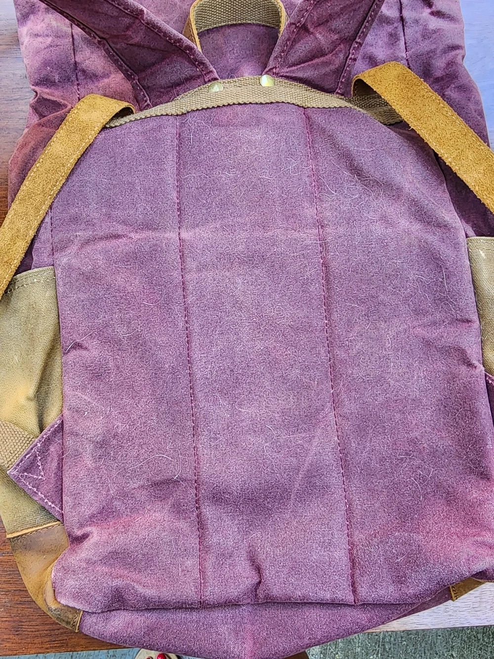 Vintage Waxed Canvas & Leather Roll Top Backpack Rucksack Purple Khaki